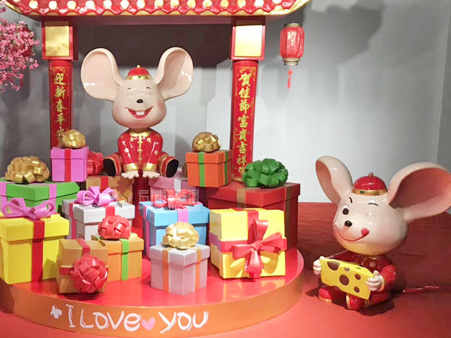 玻璃钢卡通生肖鼠雕塑